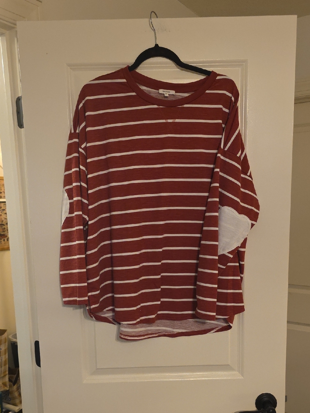 Heart Elbow Patch Maurices  Red & White Striped Long Sleeve Tee 2XL